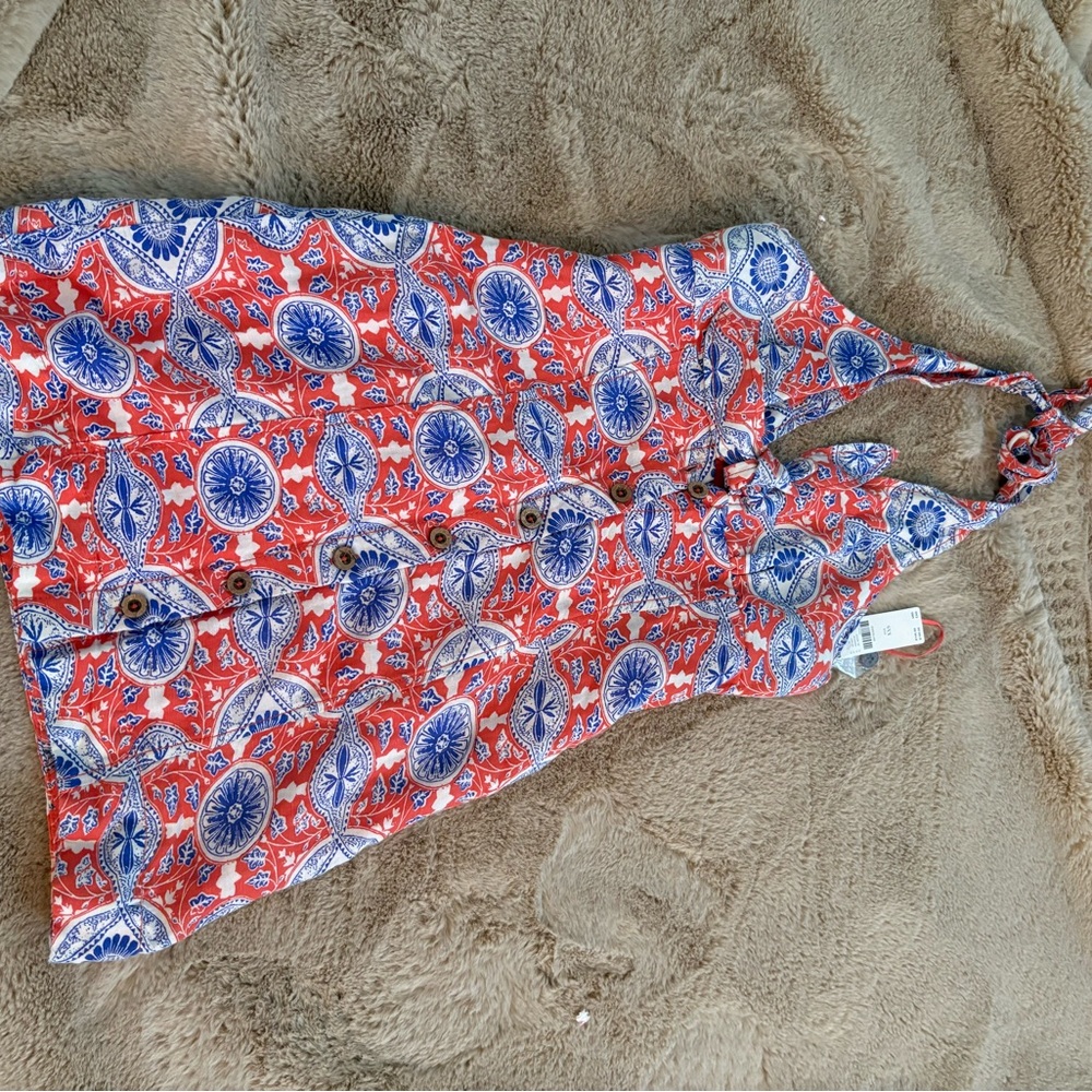 Anthropologie Red and Blue Backless Dress